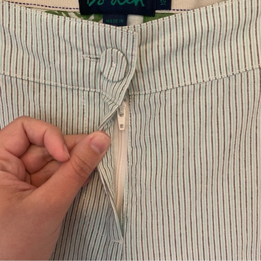 Women’s Boden Pinstripe Wide Leg Trousers Green Gray‎ Office Size 12R Preppy - Picture 3 of 12